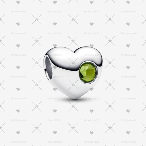 Pandora Engravable August Spring Green Stone Heart Charm - Picture 1 of 2